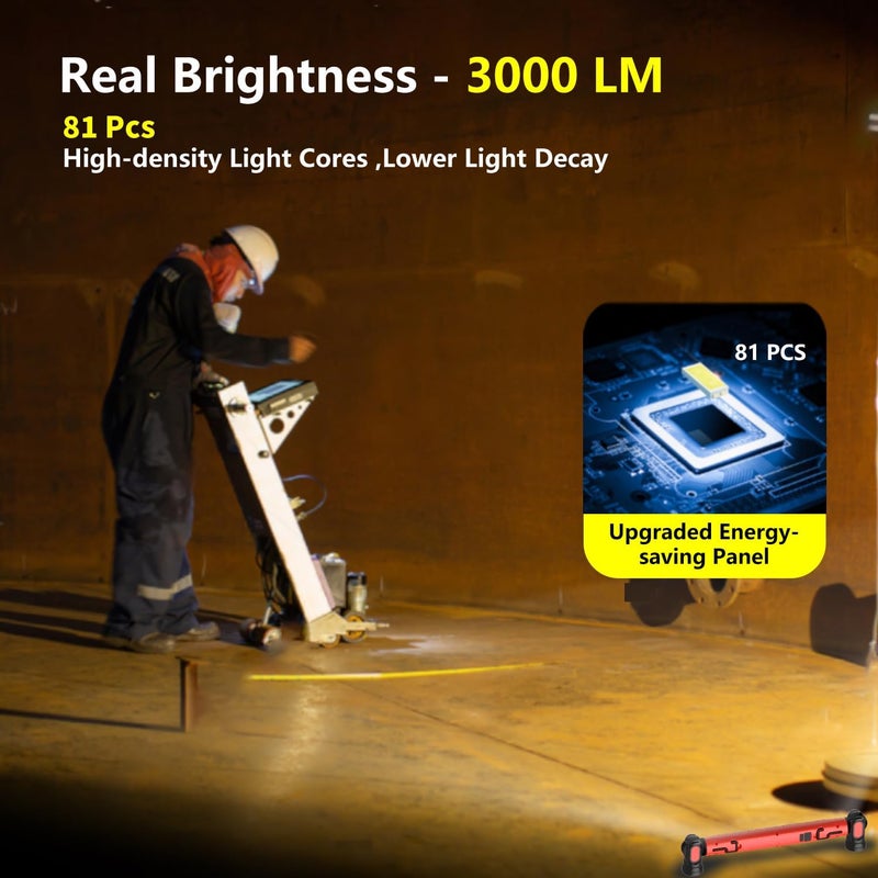 MechaniLite شريط ضوء العمل تحت الغطاء، 3000LM شريط ضوء LED مغناطيسي مع خطافات، 5200mAh ضوء غطاء قابل لإعادة الشحن بدون سلك للميكانيكي/إصلاح السيارات/المرآب - أحمر - Image 2